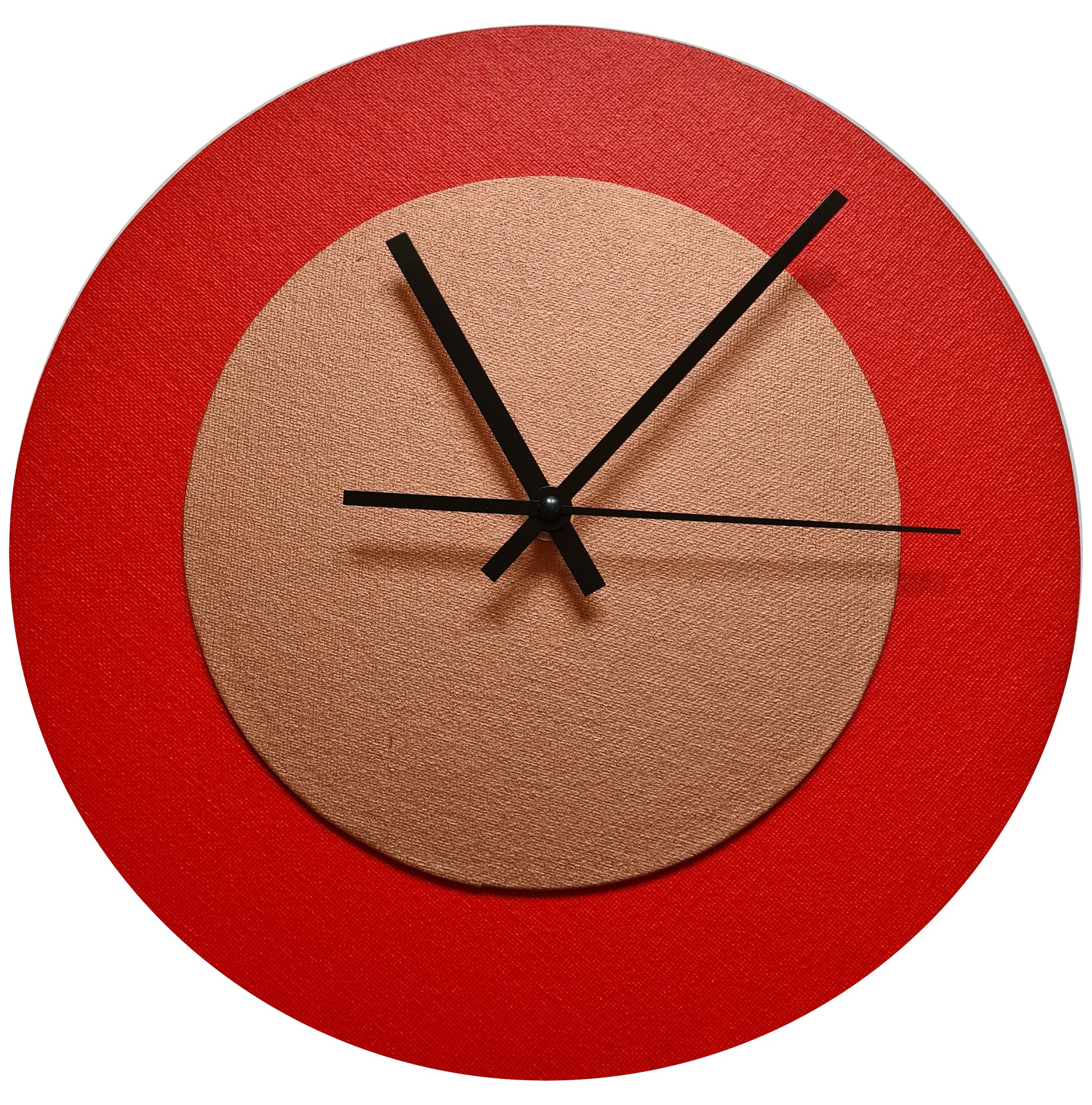 Pop Art Wanduhr Hellrot  Bronzefarben mit  schwarzen Zeigern 30 cm rund
