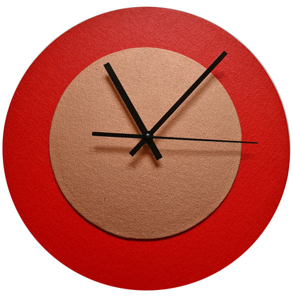 Pop Art Wanduhr Hellrot  Bronzefarben mit  schwarzen Zeigern 30 cm rund

