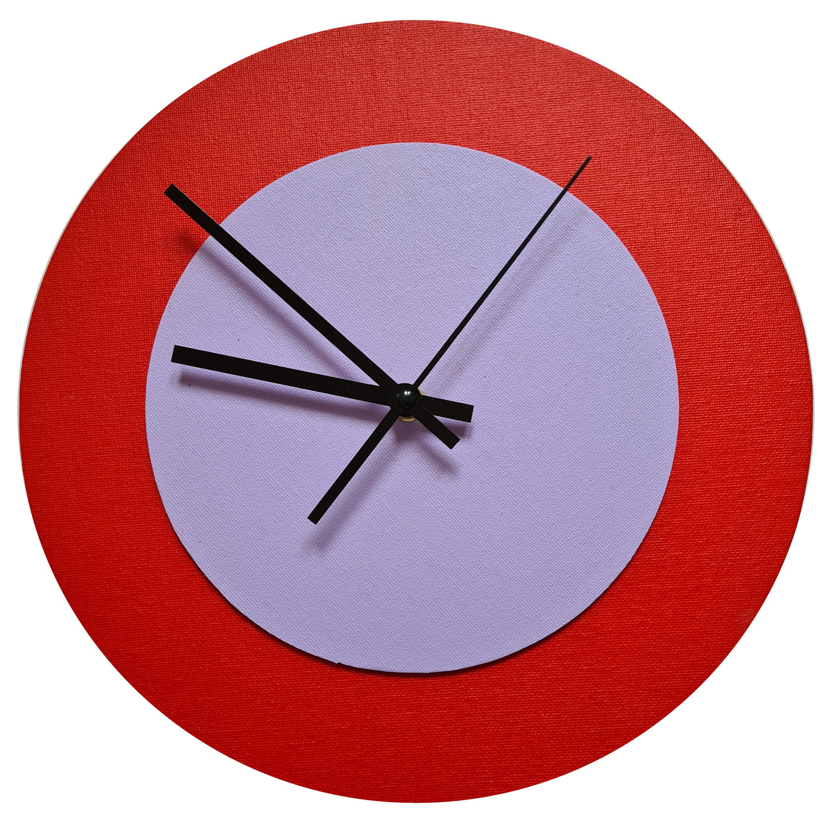 Pop Art Wanduhr Hellrot  Fliederfarben mit schwarzen Zeigern 30 cm rund
