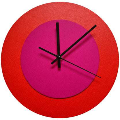 Pop Art Wanduhr Hellrot  Magentafarben mit schwarzen Zeigern 30 cm rund
