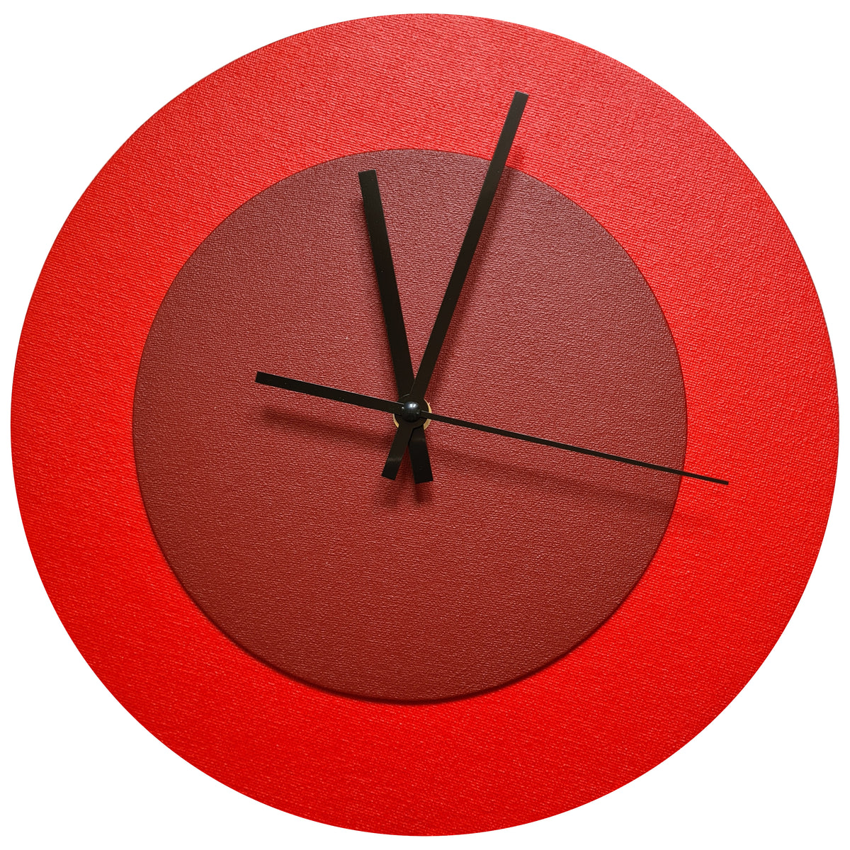 Pop Art Wanduhr Hellrot  Dunkelrot mit  schwarzen Zeigern 30 cm rund

