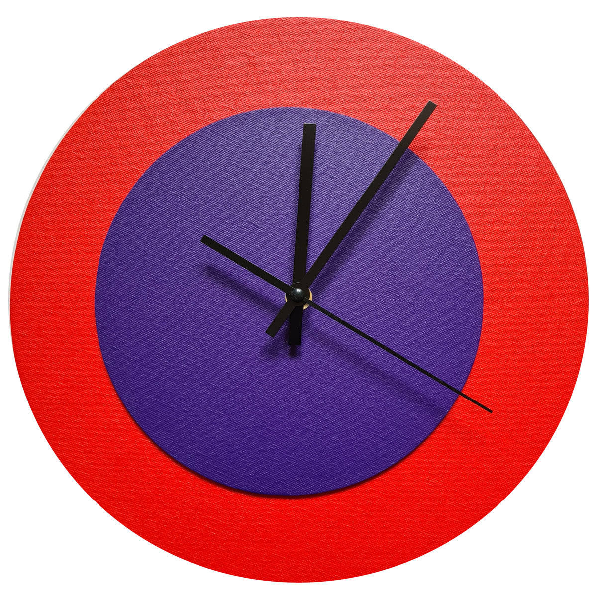 Pop Art Wanduhr Hellrot  Lilafarben mit schwarzen Zeigern 30 cm rund
