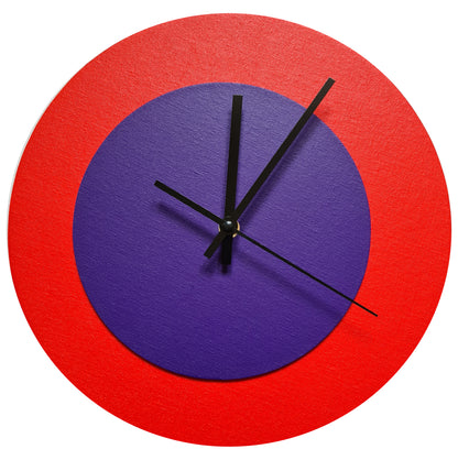 Pop Art Wanduhr Hellrot  Lilafarben mit schwarzen Zeigern 30 cm rund
