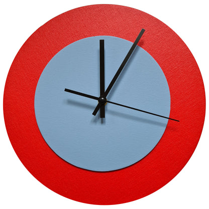Pop Art Wanduhr Hellrot Hellblau  mit schwarzen Zeigern 30 cm rund
