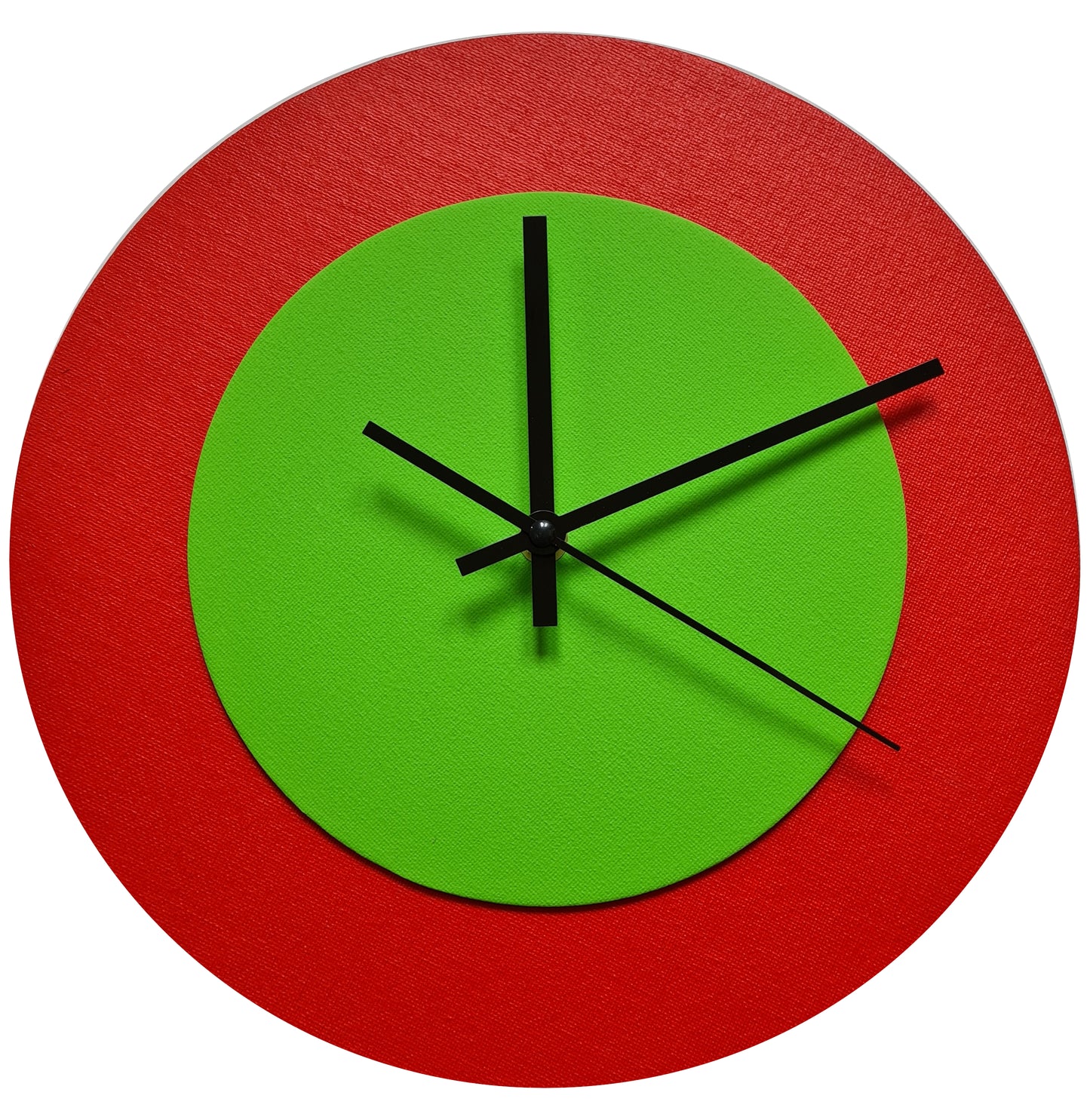 Pop Art Wanduhr Hellrot  Hellgrün mit schwarzen Zeigern 30 cm rund
