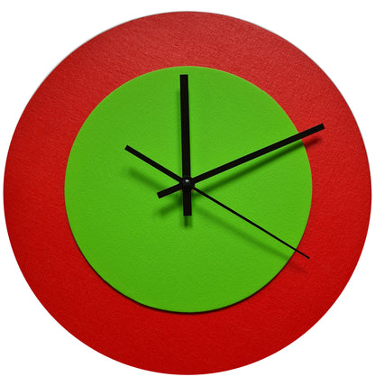 Pop Art Wanduhr Hellrot  Hellgrün mit schwarzen Zeigern 30 cm rund
