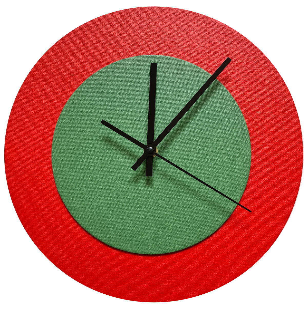 Pop Art Wanduhr Hellrot  Laubgrün mit schwarzen Zeigern 30 cm rund
