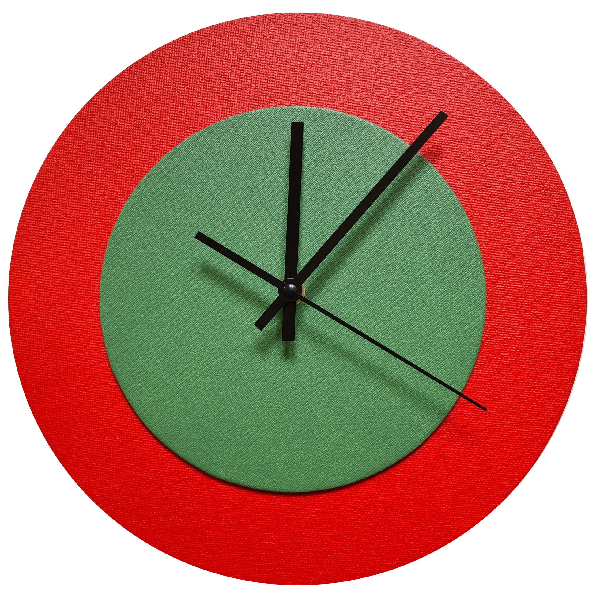 Pop Art Wanduhr Hellrot  Laubgrün mit schwarzen Zeigern 30 cm rund

