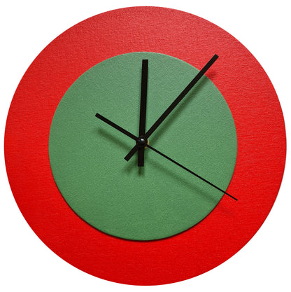 Pop Art Wanduhr Hellrot  Laubgrün mit schwarzen Zeigern 30 cm rund
