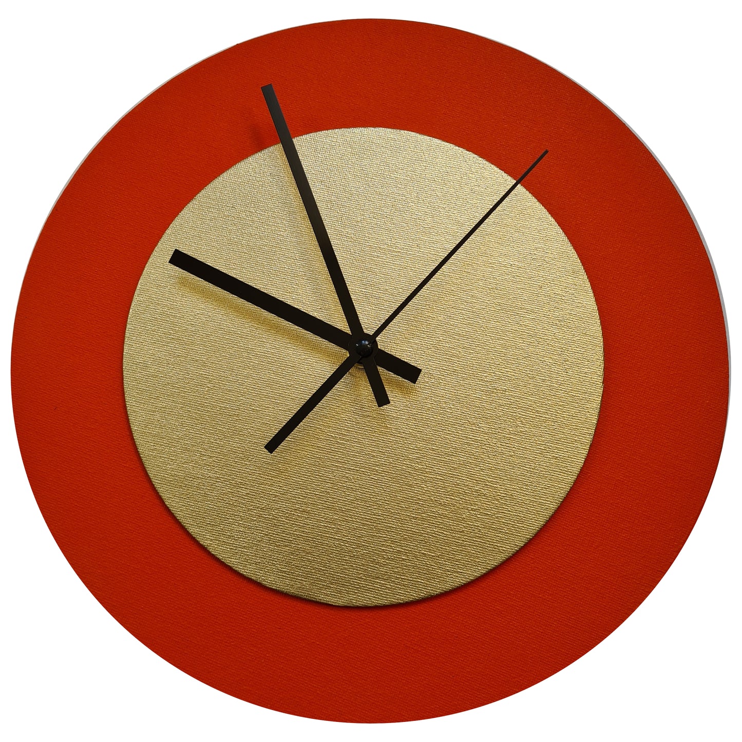 Pop Art Wanduhr Hellrot Goldfarben  mit schwarzen Zeigern 30 cm rund
