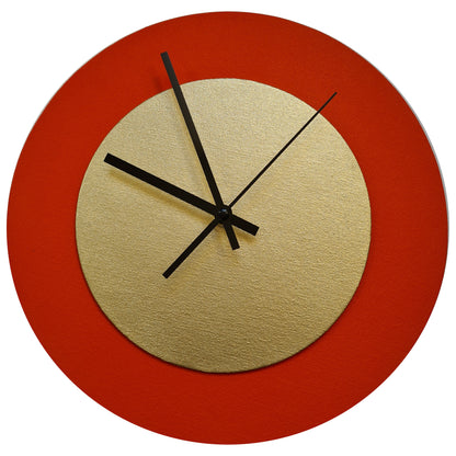 Pop Art Wanduhr Hellrot Goldfarben  mit schwarzen Zeigern 30 cm rund

