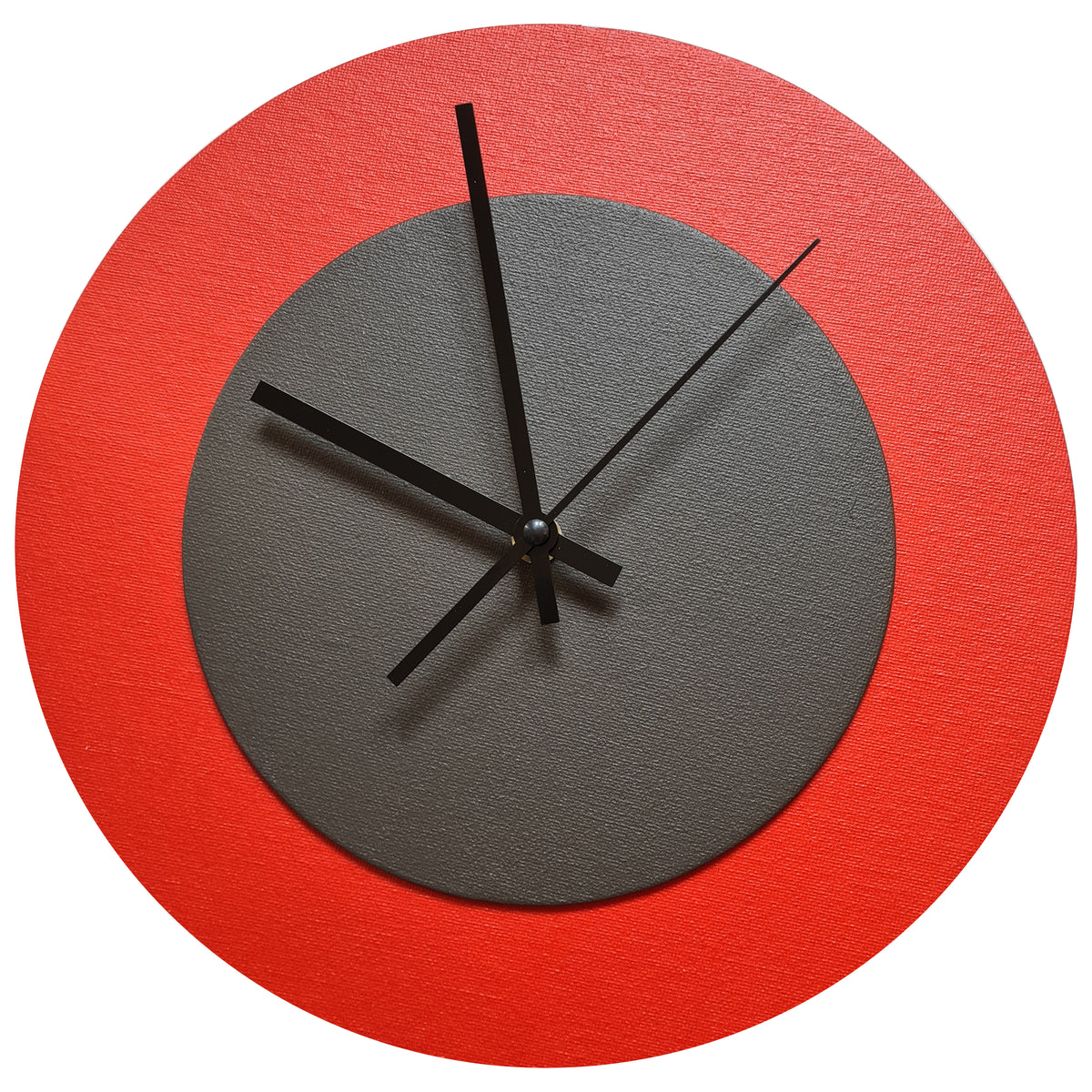 Pop Art Wanduhr Hellrot  Dunkelbraun mit schwarzen Zeigern 30 cm rund
