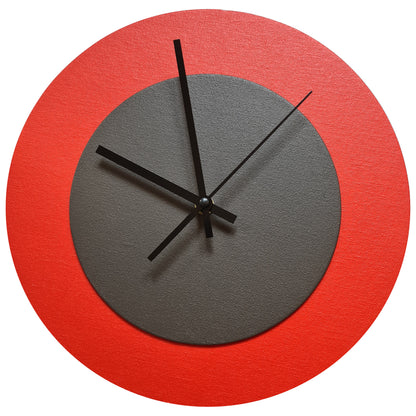 Pop Art Wanduhr Hellrot  Dunkelbraun mit schwarzen Zeigern 30 cm rund
