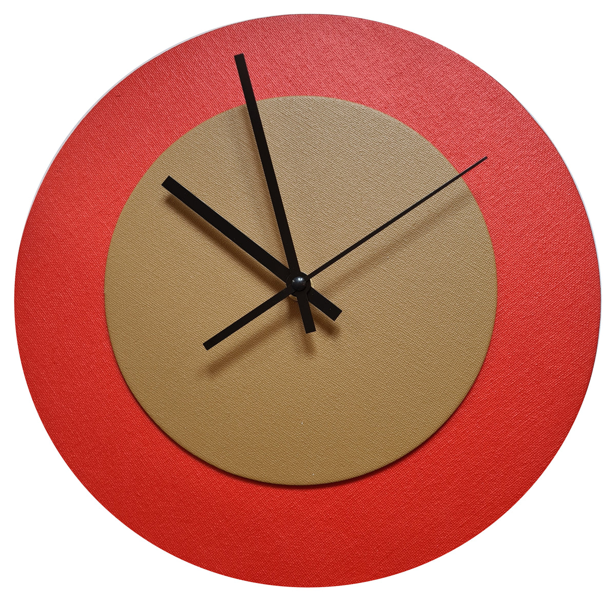 Pop Art Wanduhr Hellrot  Hellbraun mit schwarzen Zeigern 30 cm rund
