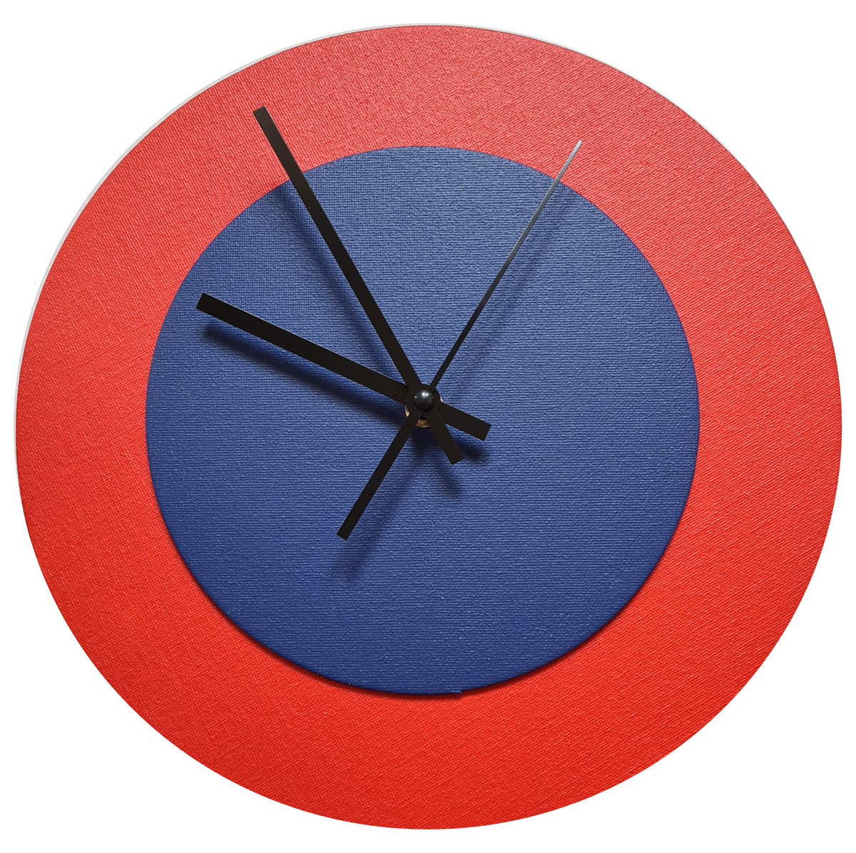 Pop Art Wanduhr Hellrot  Dunkelblau mit schwarzen Zeigern 30 cm rund
