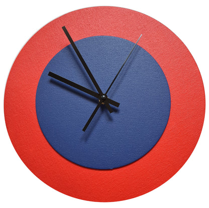 Pop Art Wanduhr Hellrot  Dunkelblau mit schwarzen Zeigern 30 cm rund
