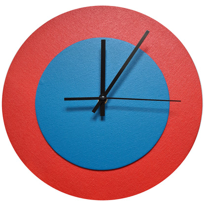 Pop Art Wanduhr Hellrot  Mittelblau mit schwarzen Zeigern 30 cm rund
