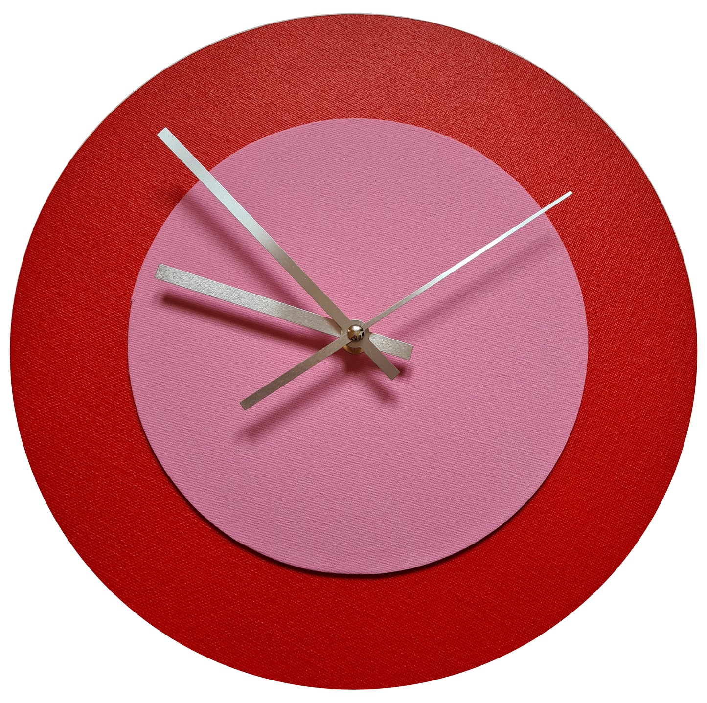 Pop Art Wanduhr Hellrot  Rosafarben mit silbernen Zeigern 30 cm rund
