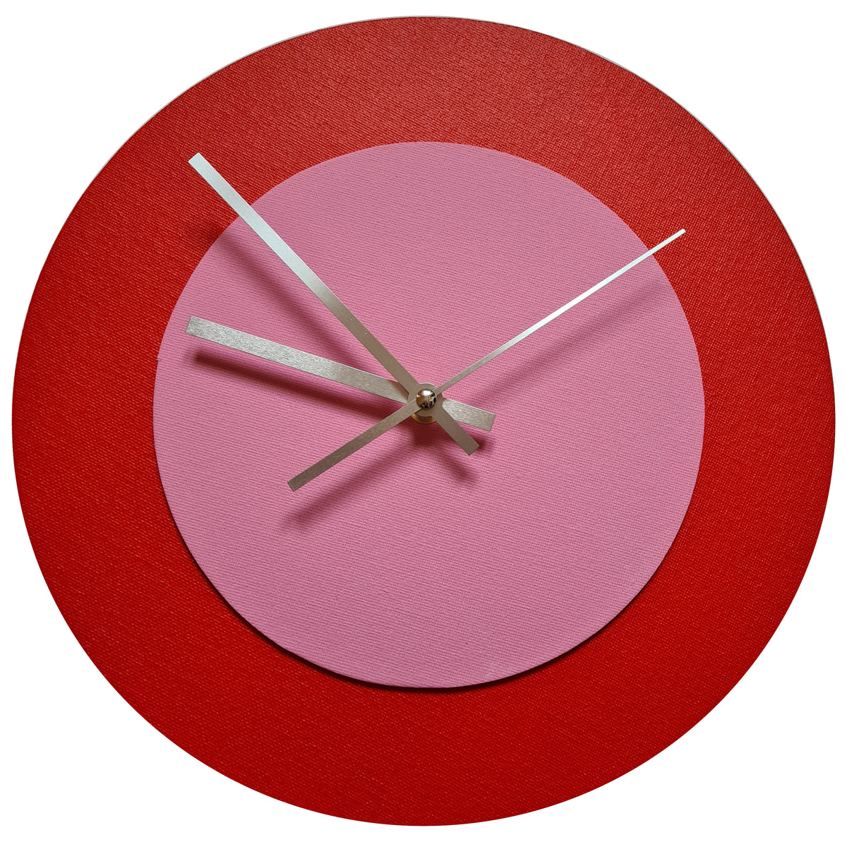 Pop Art Wanduhr Hellrot  Rosafarben mit silbernen Zeigern 30 cm rund
