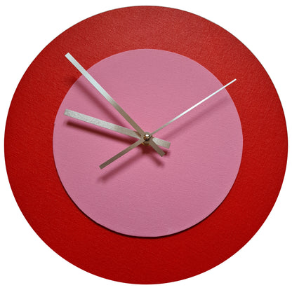 Pop Art Wanduhr Hellrot  Rosafarben mit silbernen Zeigern 30 cm rund
