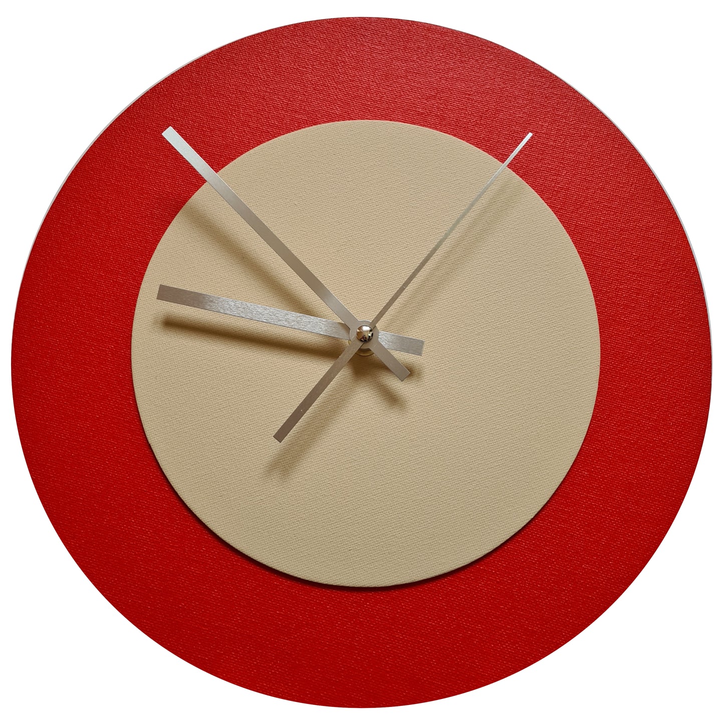 Pop Art Wanduhr Hellrot  Cremefarben mit silbernen Zeigern 30 cm rund
