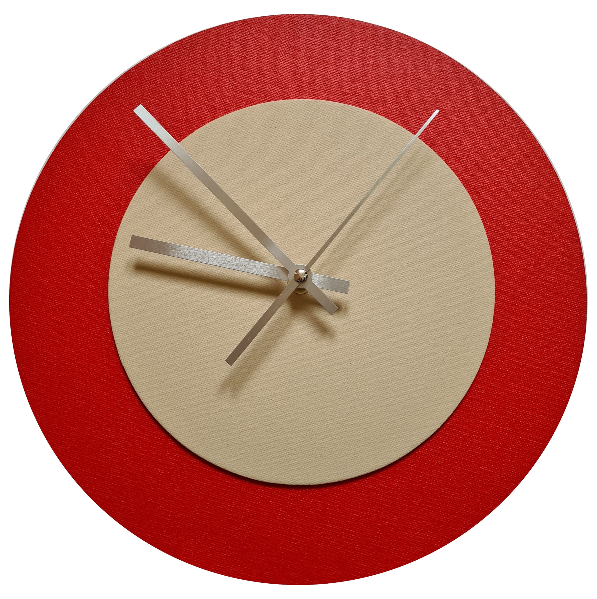 Pop Art Wanduhr Hellrot  Cremefarben mit silbernen Zeigern 30 cm rund

