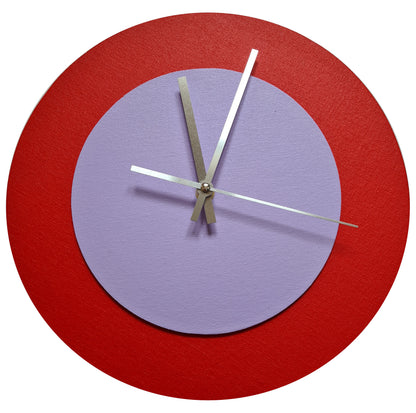 Pop Art Wanduhr Hellrot  Fliederfarben mit silbernen Zeigern 30 cm rund
