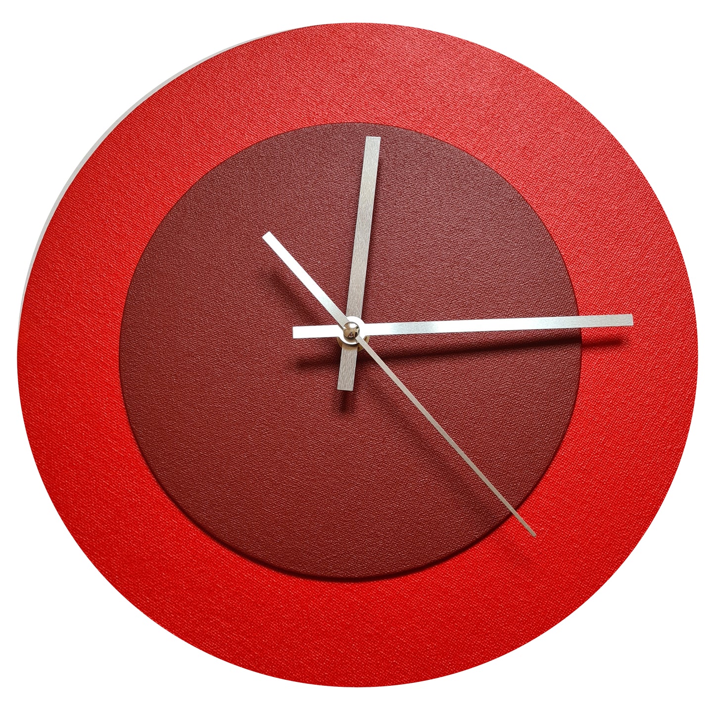 Pop Art Wanduhr Hellrot  Dunkelrot mit  silbernen Zeigern 30 cm rund

