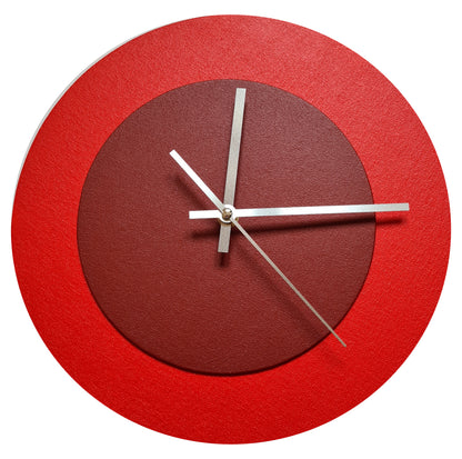 Pop Art Wanduhr Hellrot  Dunkelrot mit  silbernen Zeigern 30 cm rund
