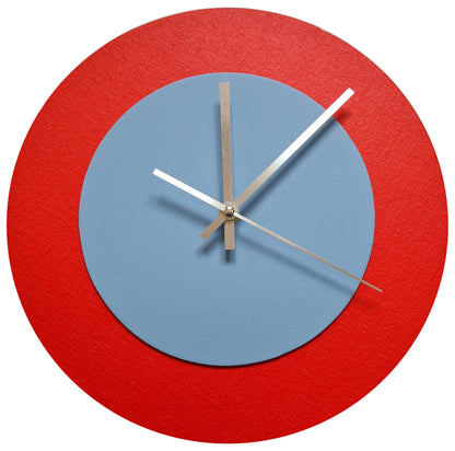 Pop Art Wanduhr Hellrot Hellblau  mit silbernen Zeigern 30 cm rund
