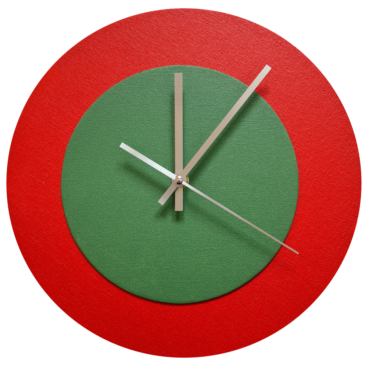 Pop Art Wanduhr Hellrot  Laubgrün mit silbernen Zeigern 30 cm rund
