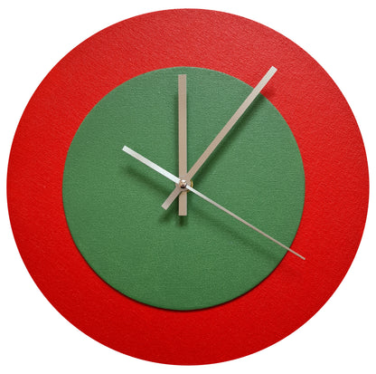 Pop Art Wanduhr Hellrot  Laubgrün mit silbernen Zeigern 30 cm rund
