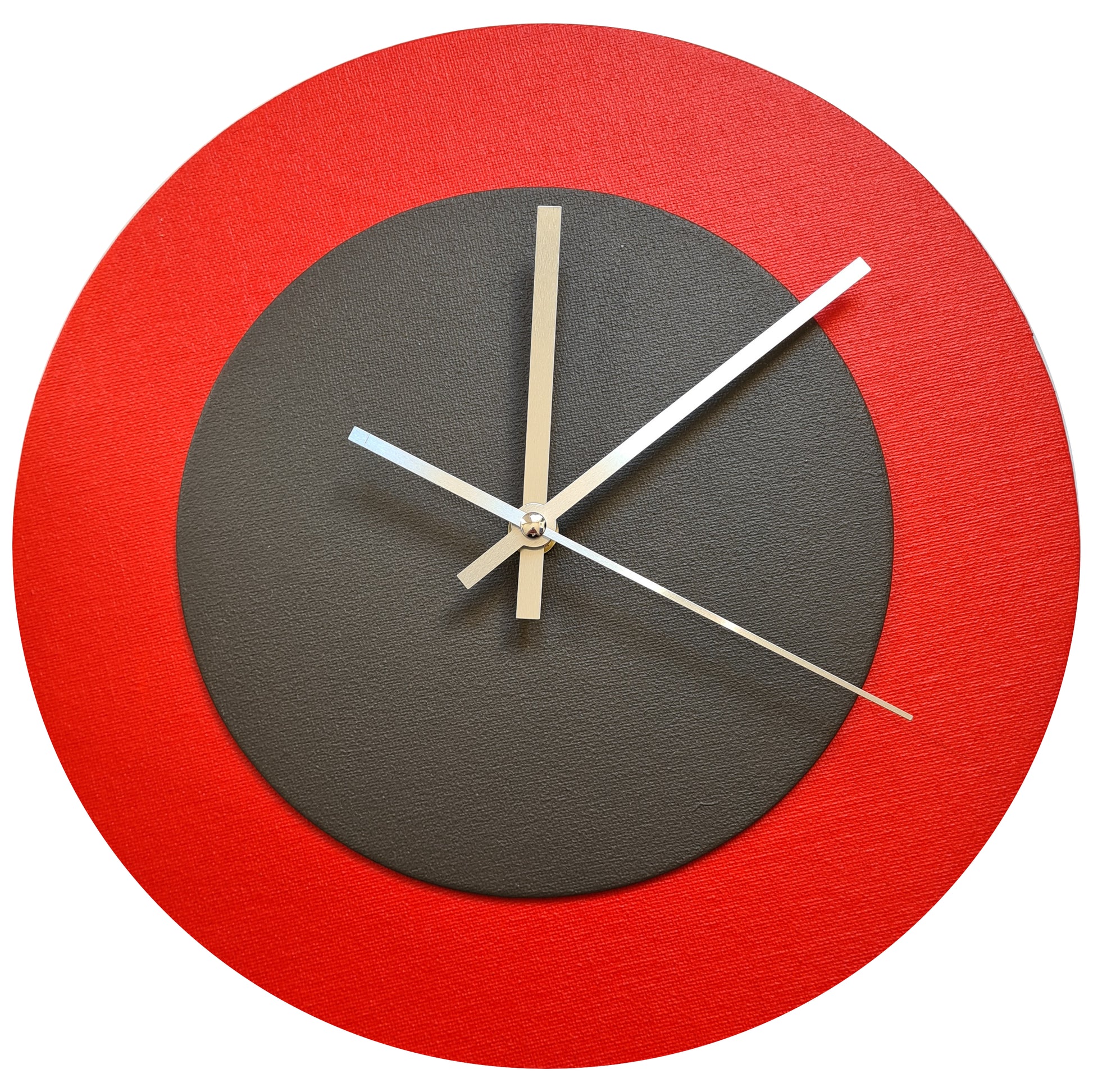 Pop Art Wanduhr Hellrot  Dunkelbraun mit silbernen Zeigern 30 cm rund
