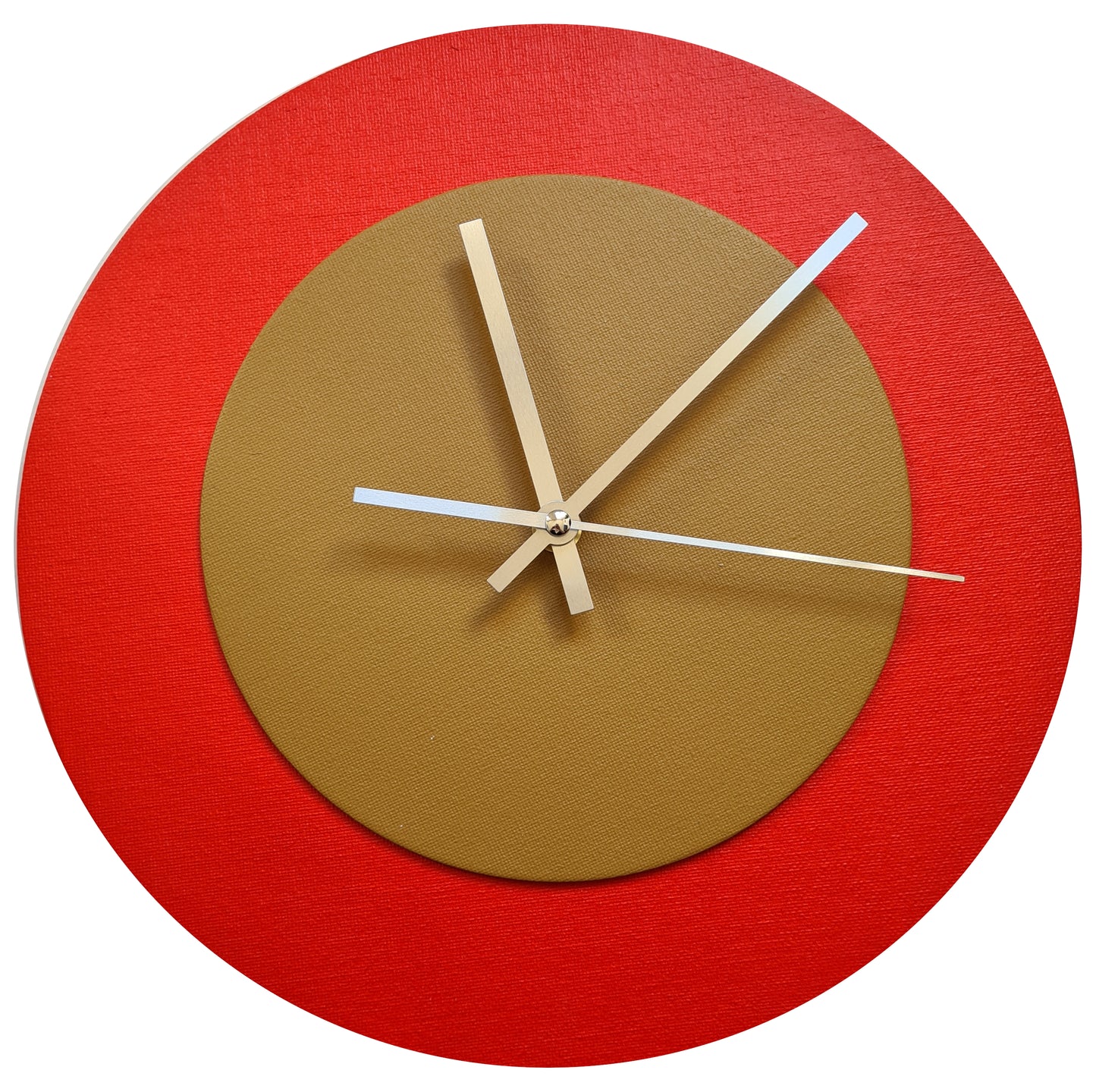 Pop Art Wanduhr Hellrot  Hellbraun mit silbernen Zeigern 30 cm rund
