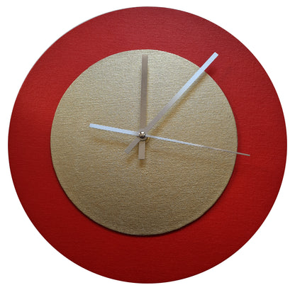 Pop Art Wanduhr Hellrot  Goldfarben mit silbernen Zeigern 30 cm rund

