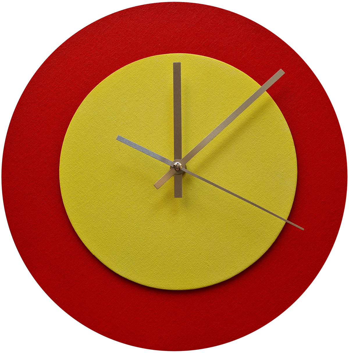 Pop Art Wanduhr Hellrot  Farngrün mit silbernen Zeigern 30 cm rund
