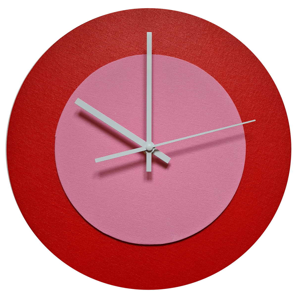 Pop Art Wanduhr Hellrot  Rosafarben mit weißen Zeigern 30 cm rund
