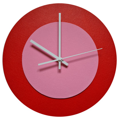 Pop Art Wanduhr Hellrot  Rosafarben mit weißen Zeigern 30 cm rund
