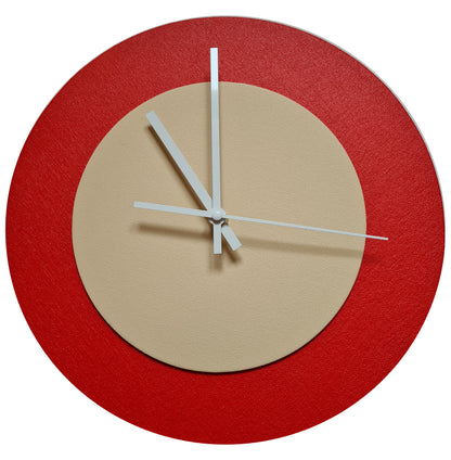 Pop Art Wanduhr Hellrot  Cremefarben mit weißen Zeigern 30 cm rund
