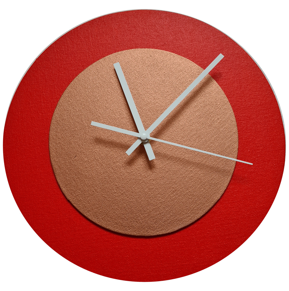Pop Art Wanduhr Hellrot  Bronzefarben mit  weißen Zeigern 30 cm rund
