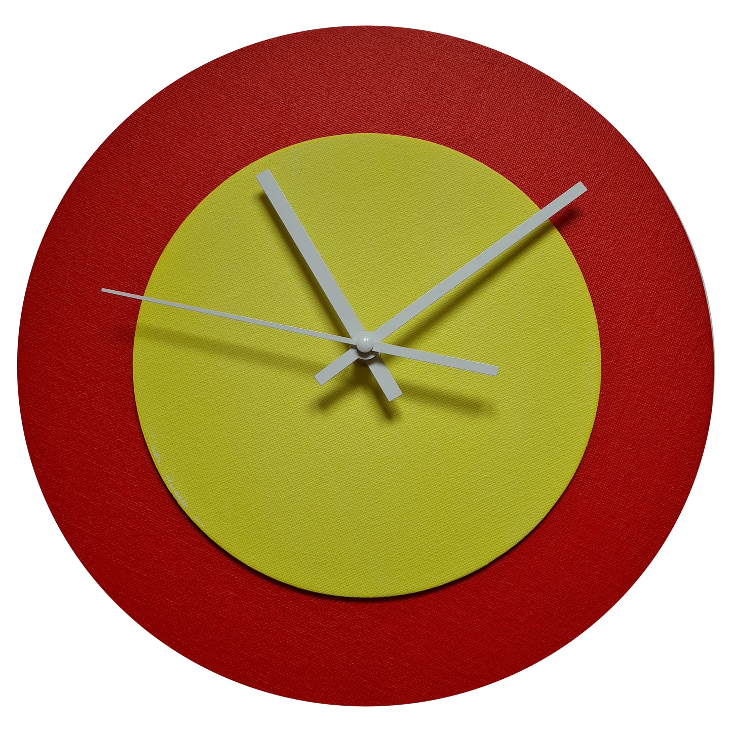 Pop Art Wanduhr Hellrot  Farngrün mit weißen Zeigern 30 cm rund
