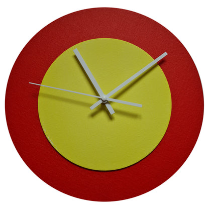 Pop Art Wanduhr Hellrot  Farngrün mit weißen Zeigern 30 cm rund
