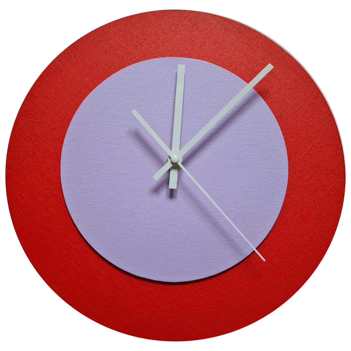 Pop Art Wanduhr Hellrot  Fliederfarben mit weißen Zeigern 30 cm rund

