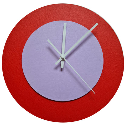 Pop Art Wanduhr Hellrot  Fliederfarben mit weißen Zeigern 30 cm rund

