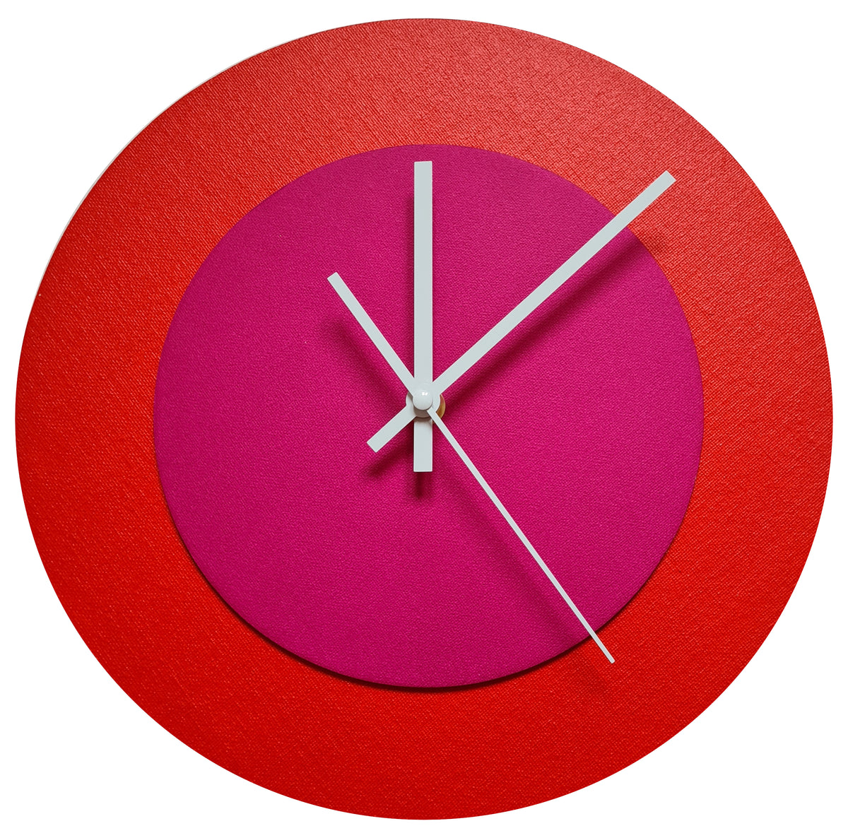 Pop Art Wanduhr Hellrot  Magentafarben mit weißen Zeigern 30 cm rund
