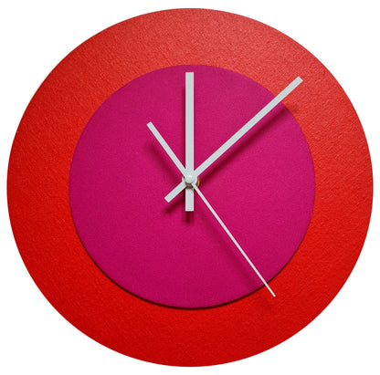 Pop Art Wanduhr Hellrot  Magentafarben mit weißen Zeigern 30 cm rund
