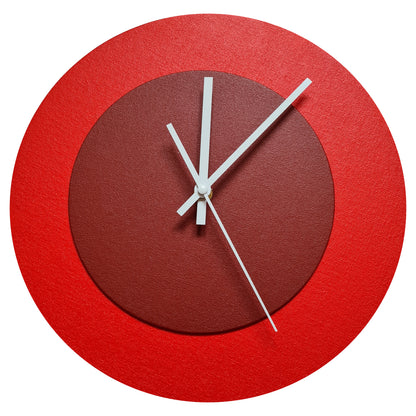 Pop Art Wanduhr Hellrot  Dunkelrot mit  weißen Zeigern 30 cm rund
