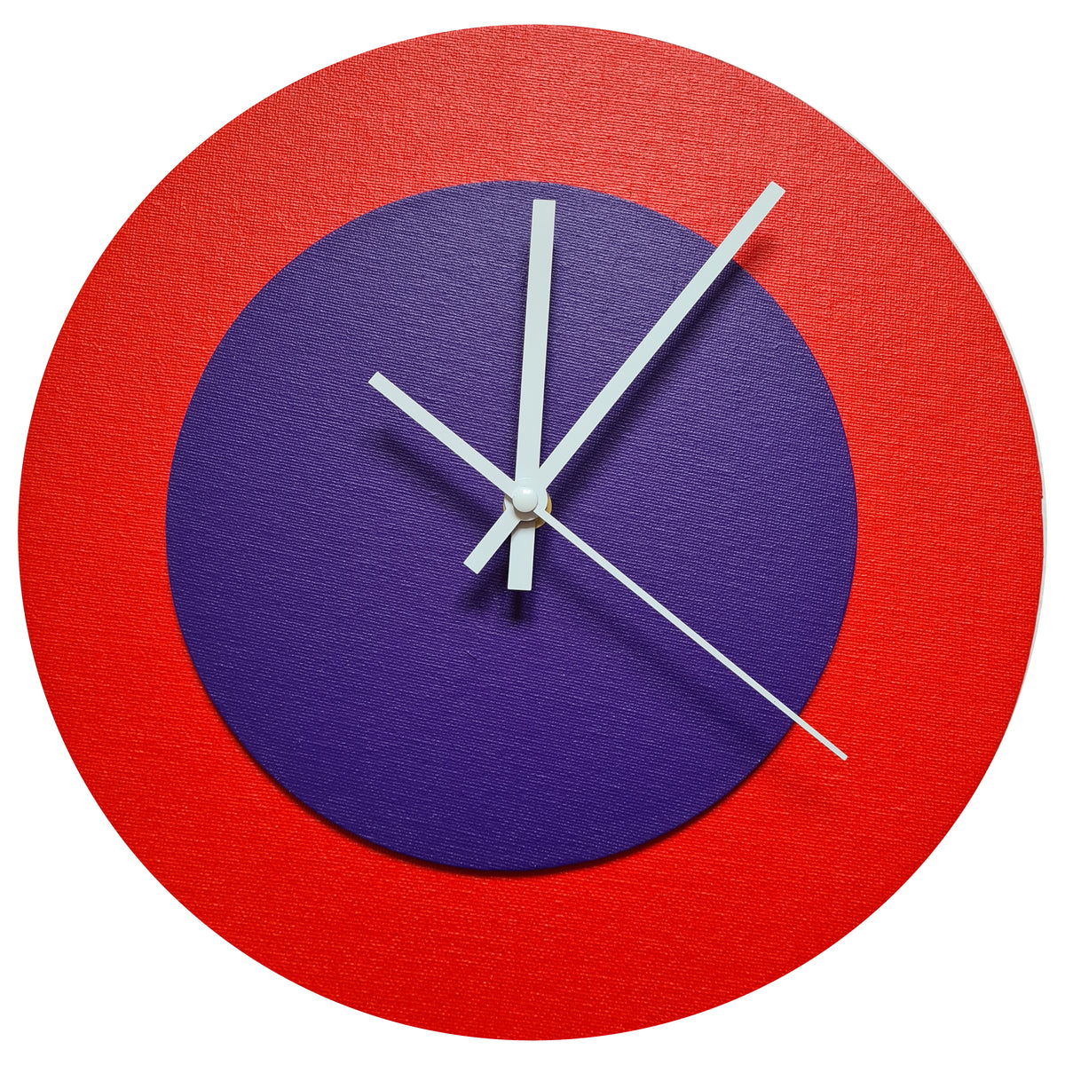 Pop Art Wanduhr Hellrot  Lilafarben mit weißen Zeigern 30 cm rund
