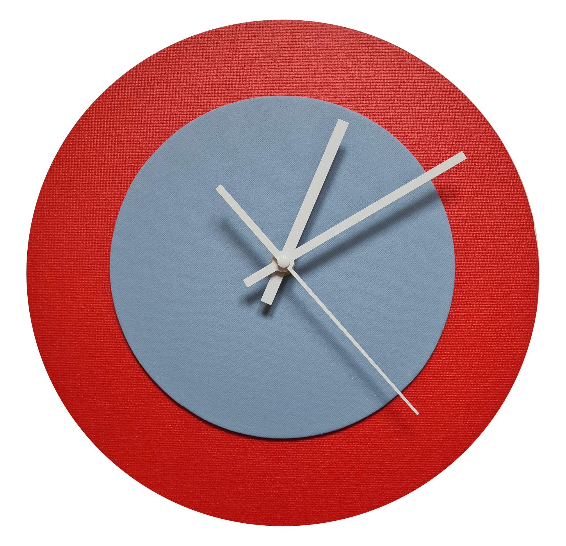 Pop Art Wanduhr Hellrot Hellblau  mit weißen Zeigern 30 cm rund
