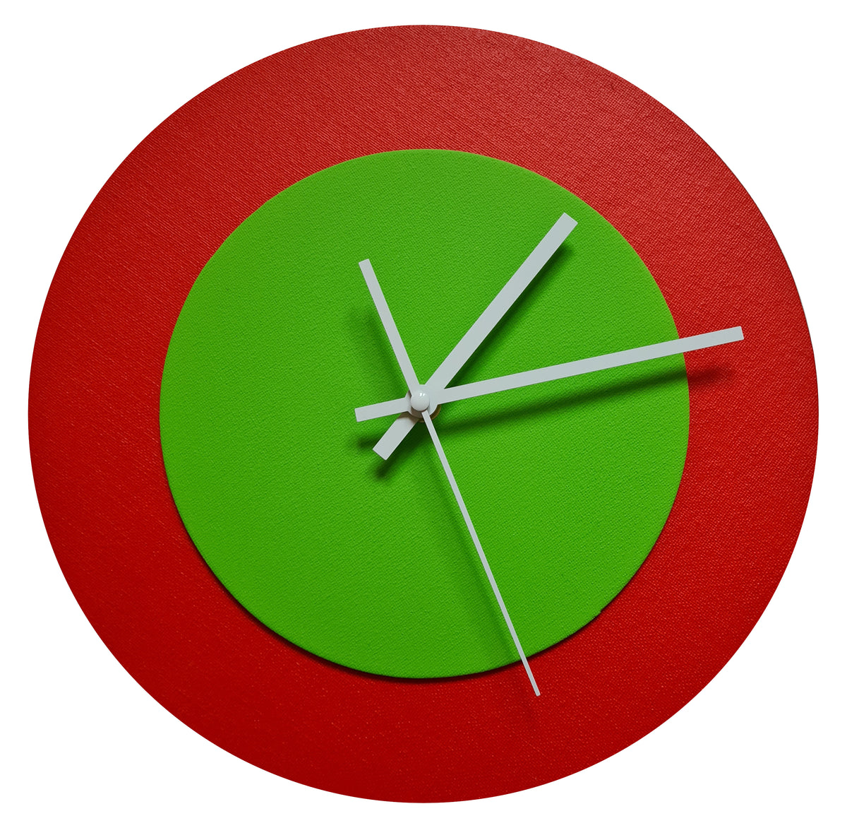 Pop Art Wanduhr Hellrot  Hellgrün mit weißen Zeigern 30 cm rund
